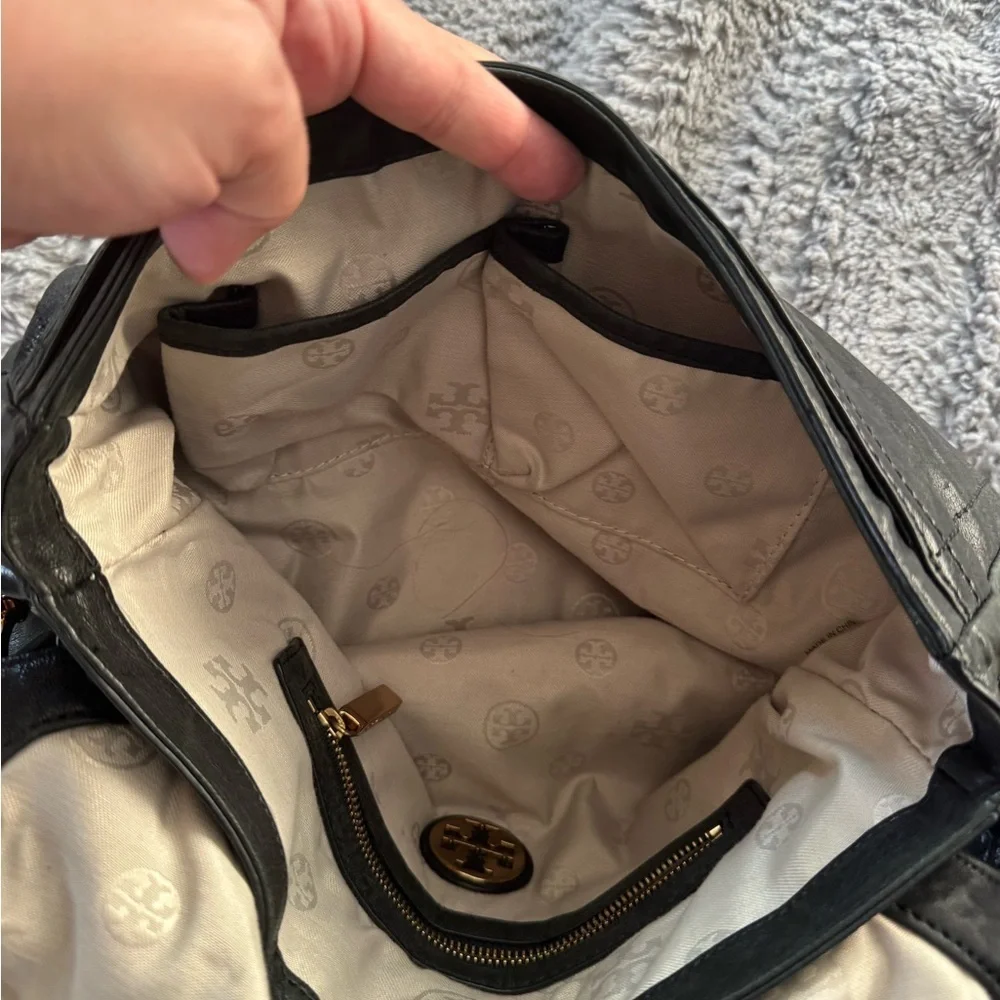 TORY BURCH Distressed Black Leather Crossbody Bag